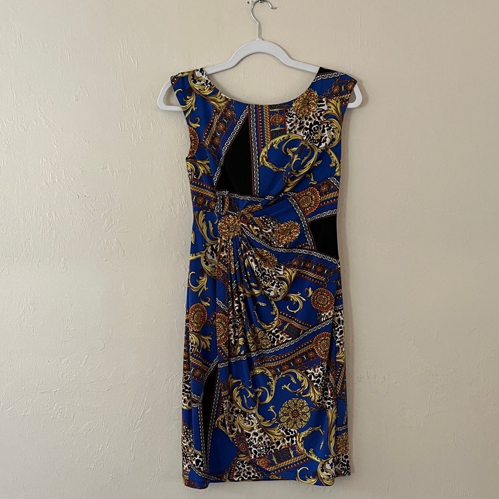 Flattering Blue and Gold Midi Dress